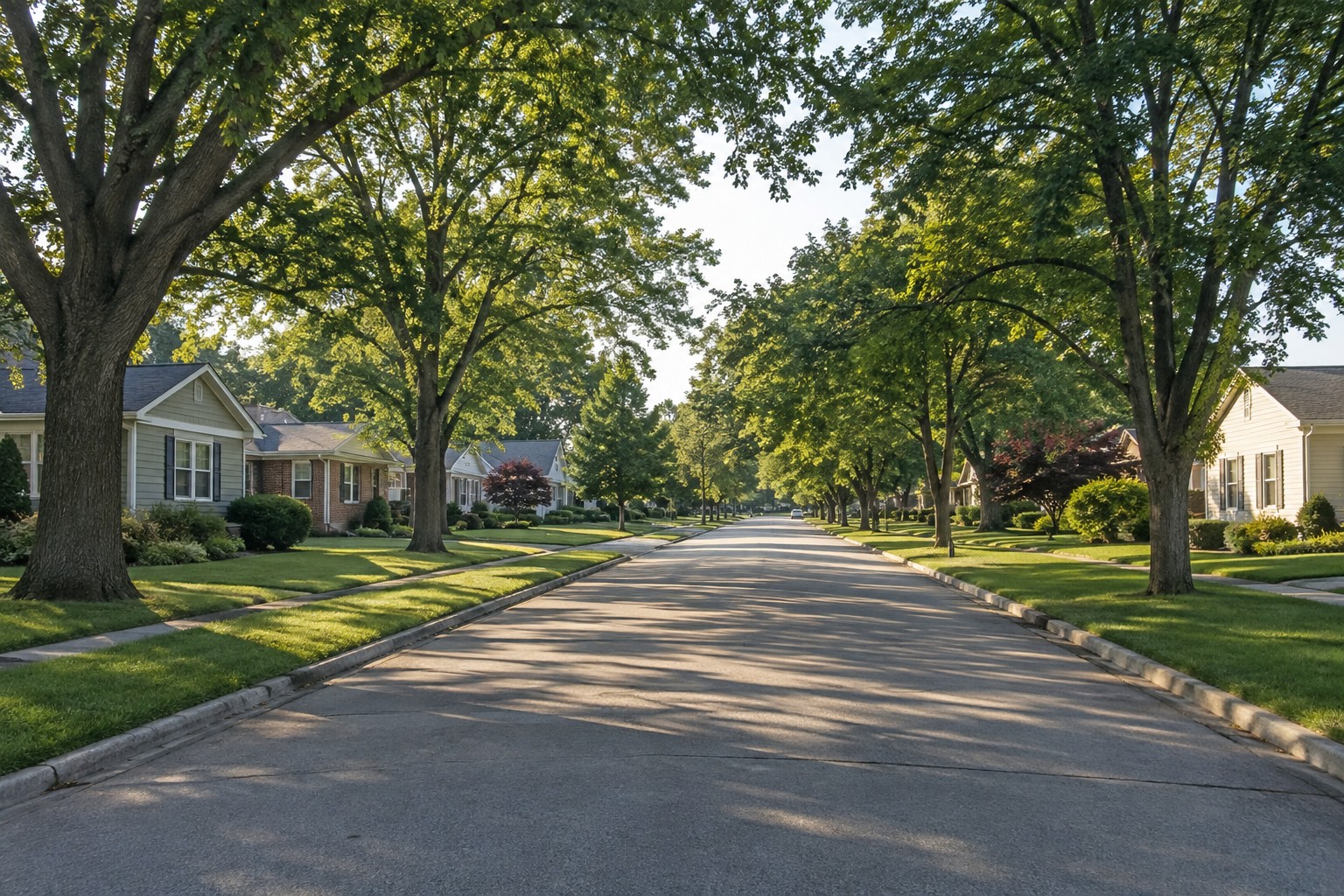 A residential road in the Des Moines Iowa metro, illustrative
