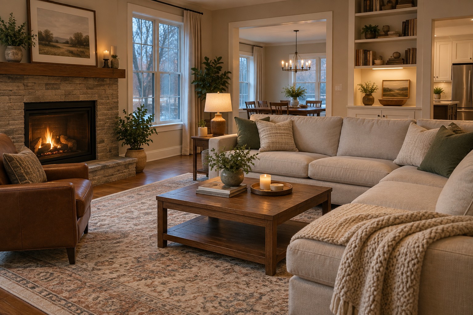 A cozy Des Moines metro living room, illustrative